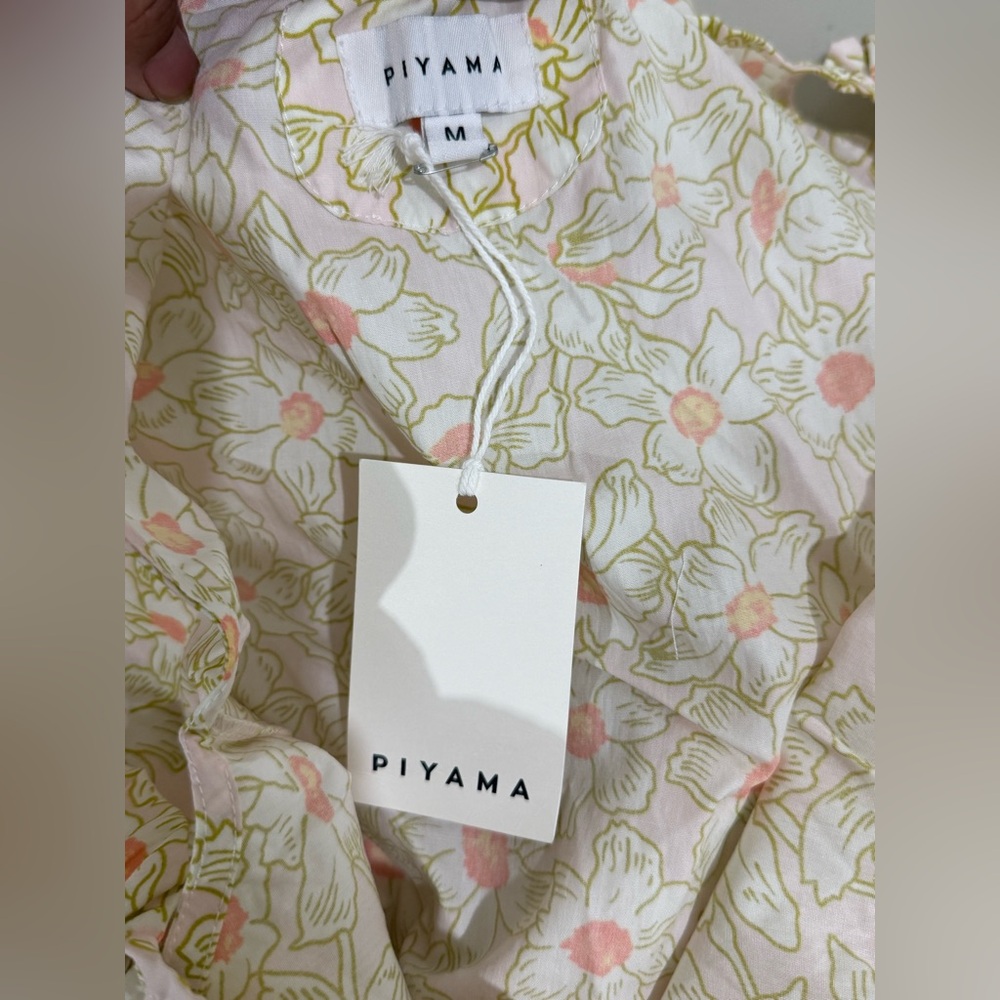 Piyama High-Low Floral Ruffle Strap Dress - Cream with Pink & Green - Picture 5 of 9